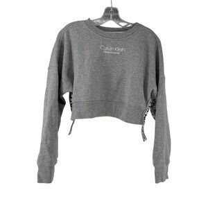 Calvin Klein Sweatshirt Performance Crop Gray Womens Size S Logo Pullover Crew